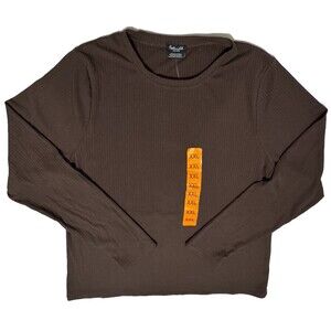 Splendid Womens Size XXL Brown Long Sleeve Ribbed Shirt T-Shirt Blouse 2XL